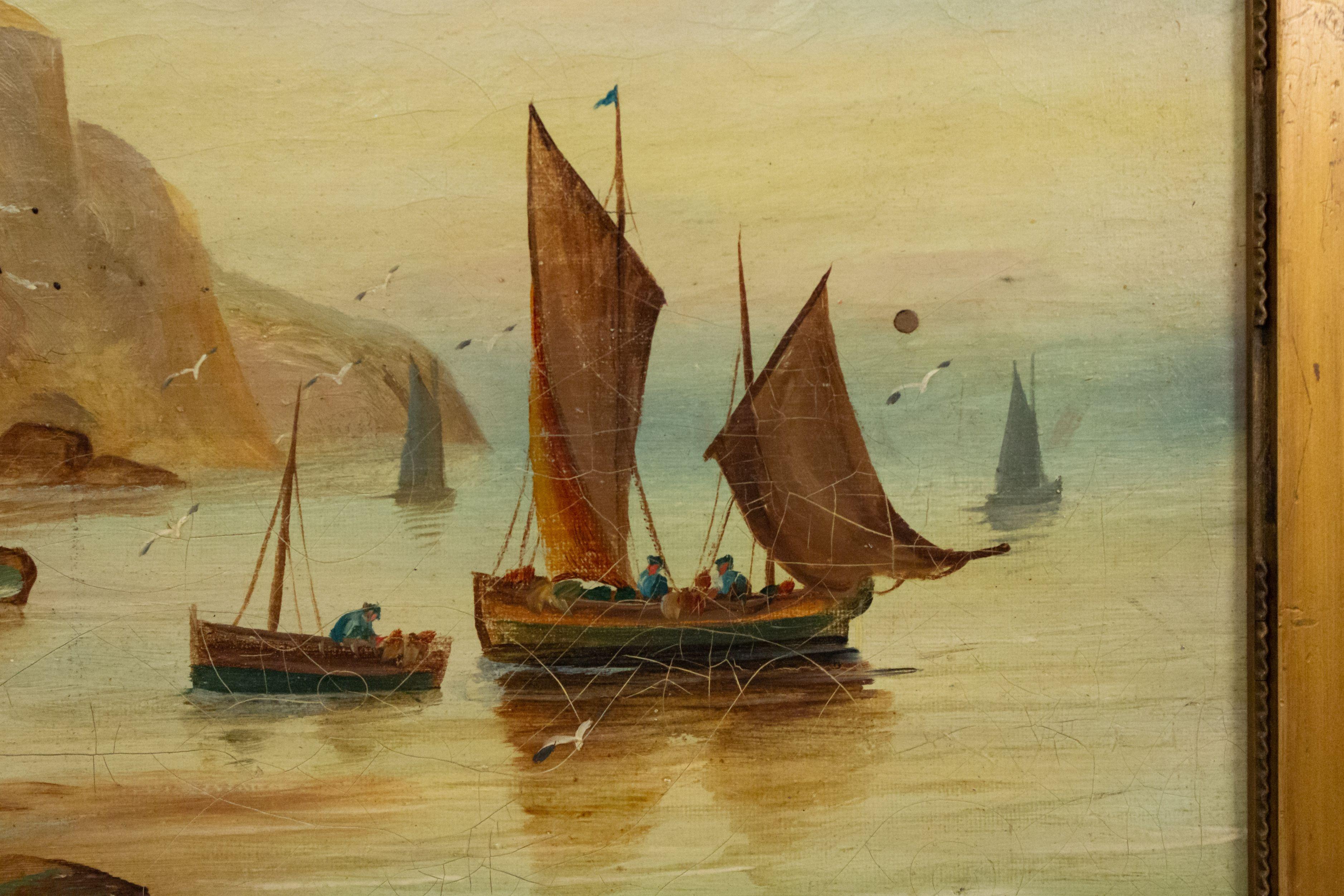 British Pair of English Victorian Gilt Seascape Paintings For Sale