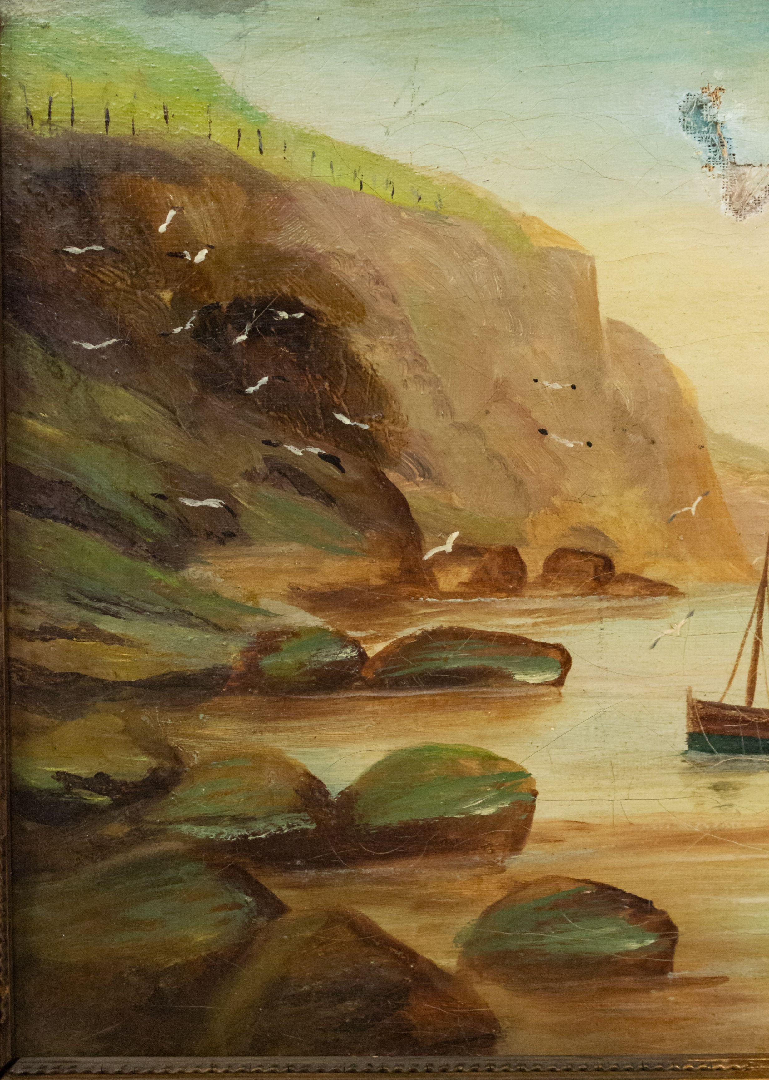 Pair of English Victorian Gilt Seascape Paintings In Good Condition For Sale In Queens, NY
