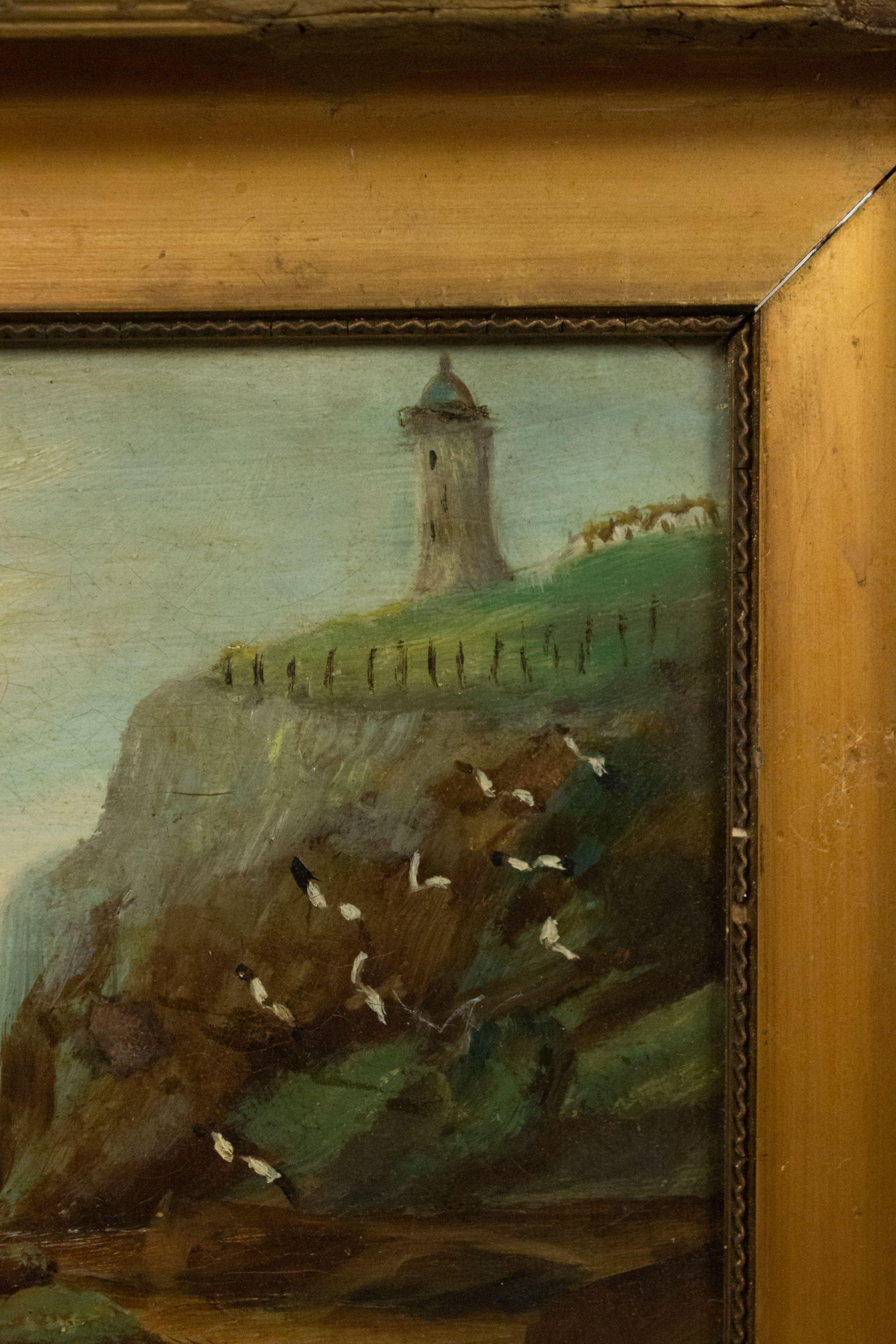 Pair of English Victorian Gilt Seascape Paintings For Sale 2