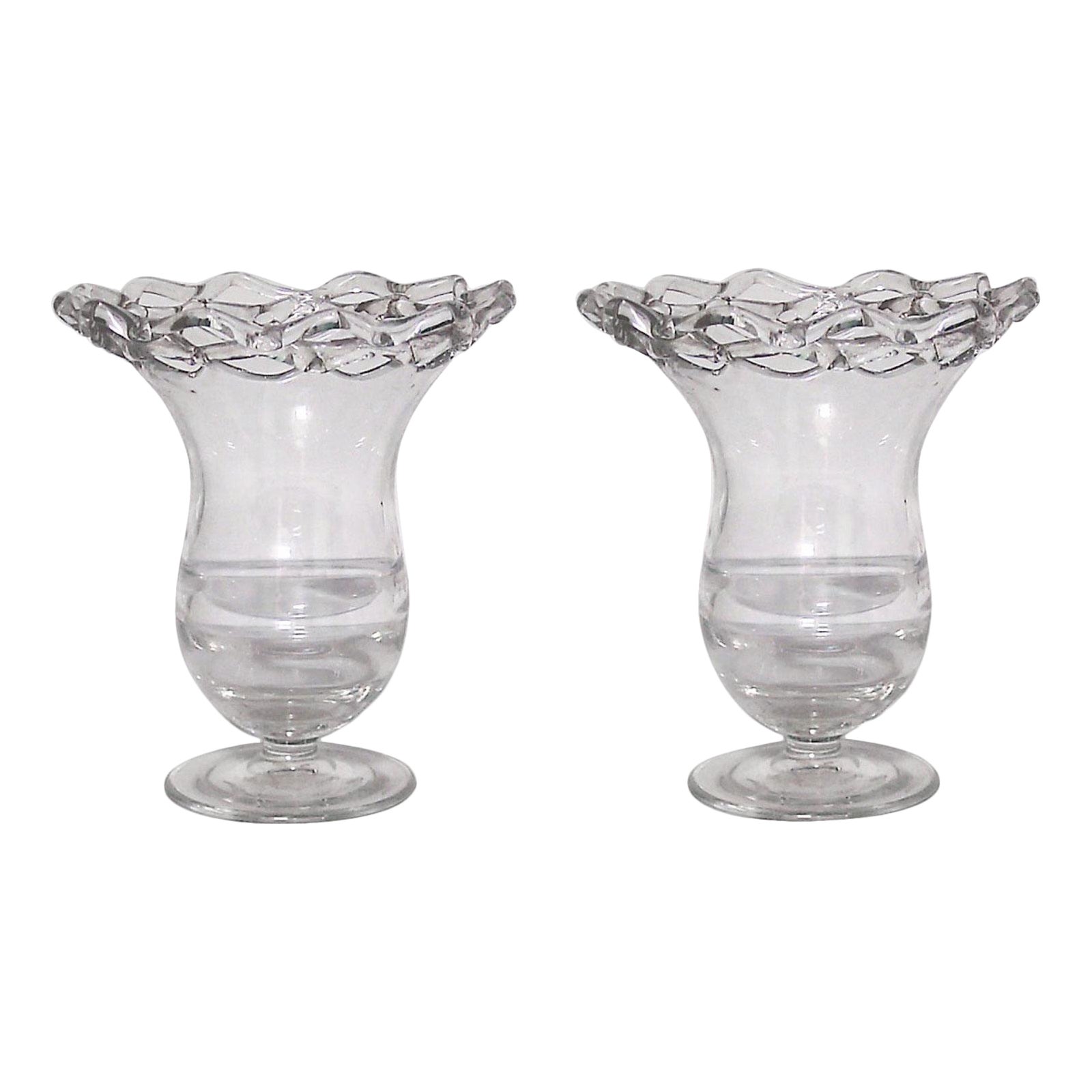 Pair of English Victorian Glass Filigree Urns