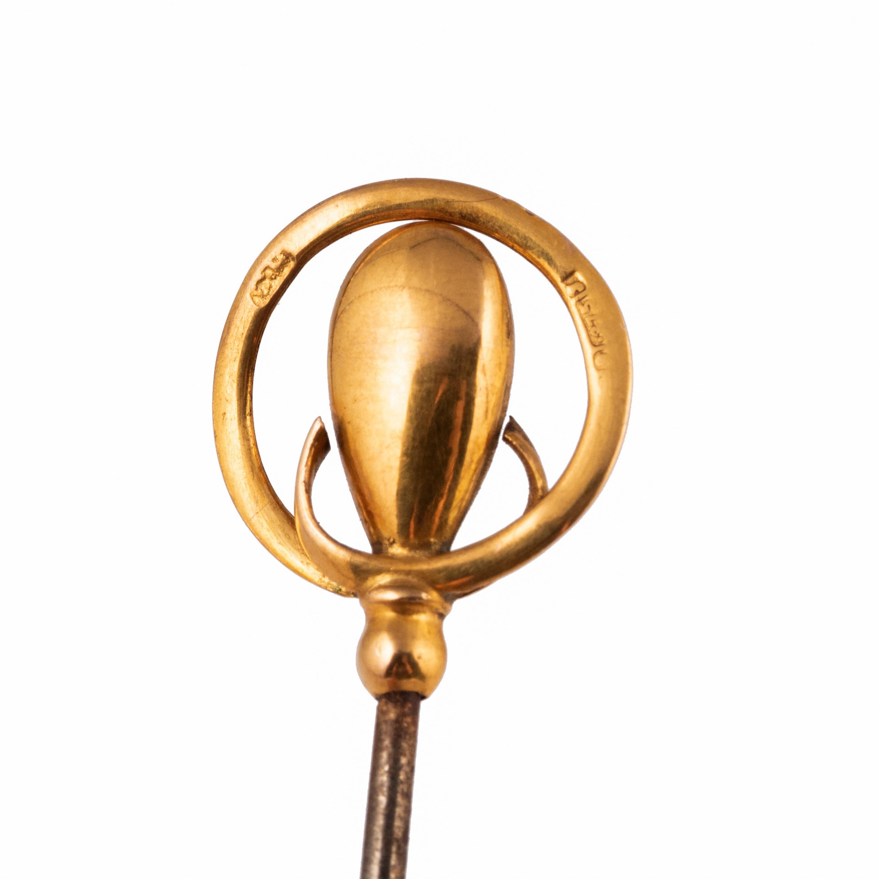 Women's or Men's Pair of English Victorian 9k Gold Hatpins, 19th Century For Sale