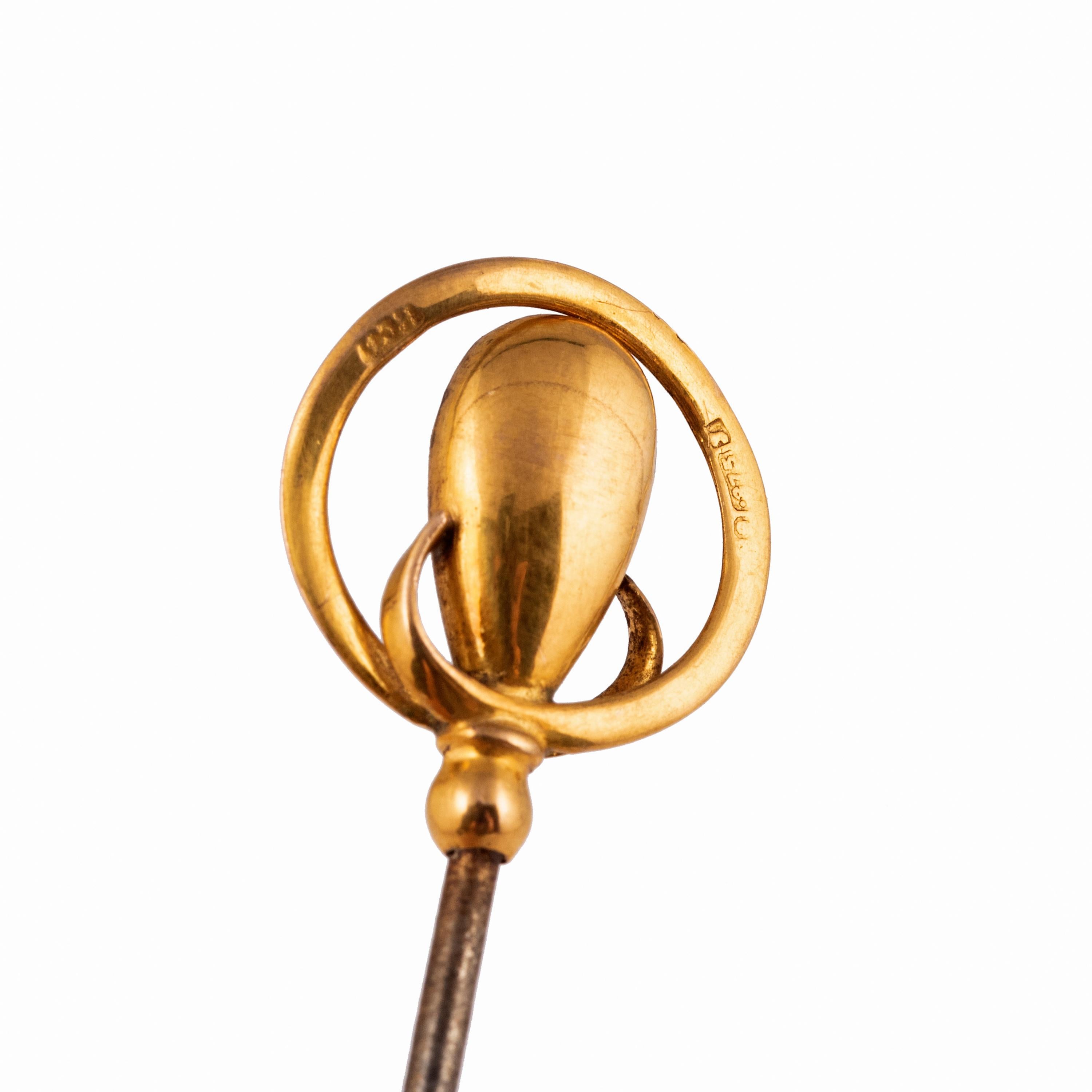 Pair of English Victorian 9k Gold Hatpins, 19th Century For Sale 1