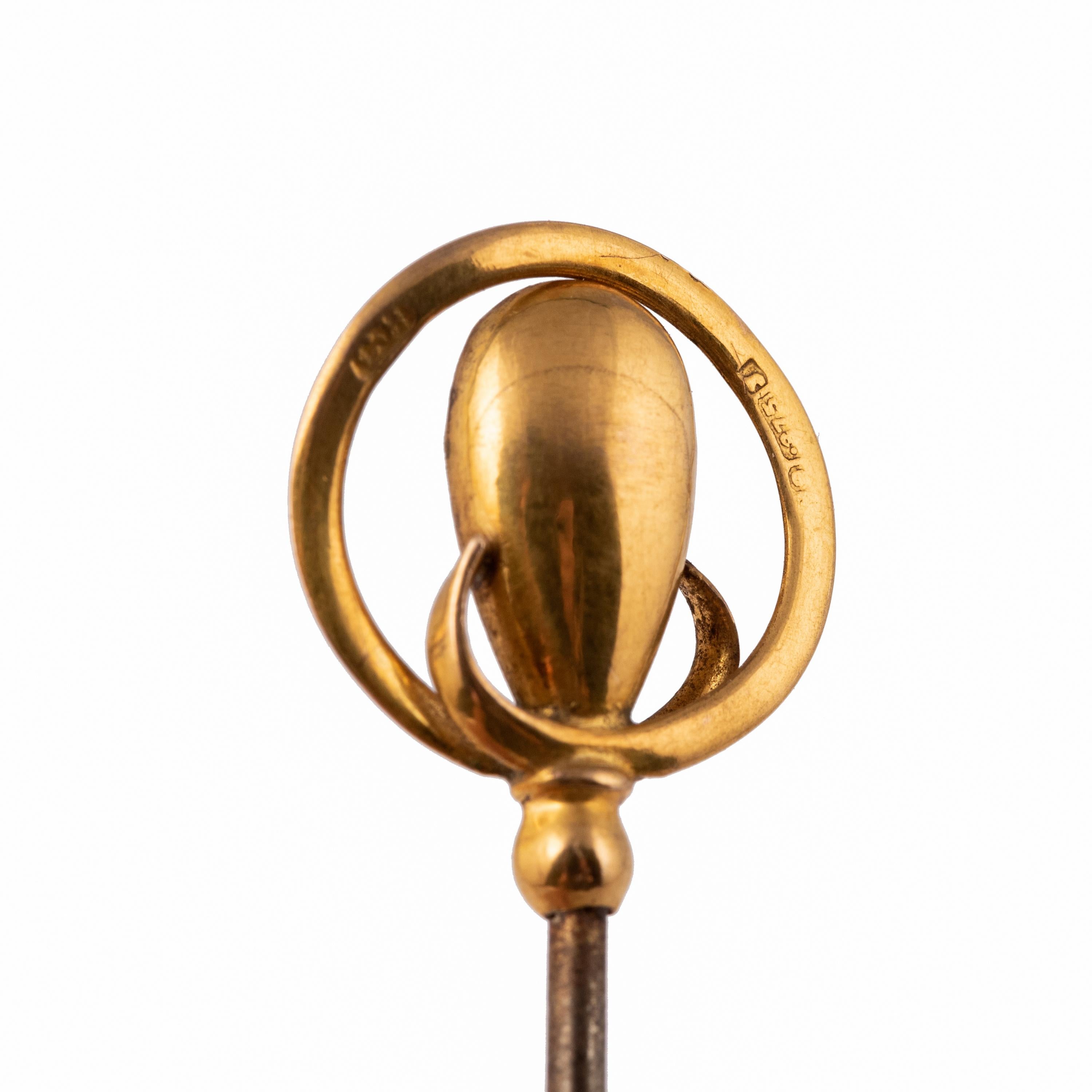 Pair of English Victorian 9k Gold Hatpins, 19th Century For Sale 2