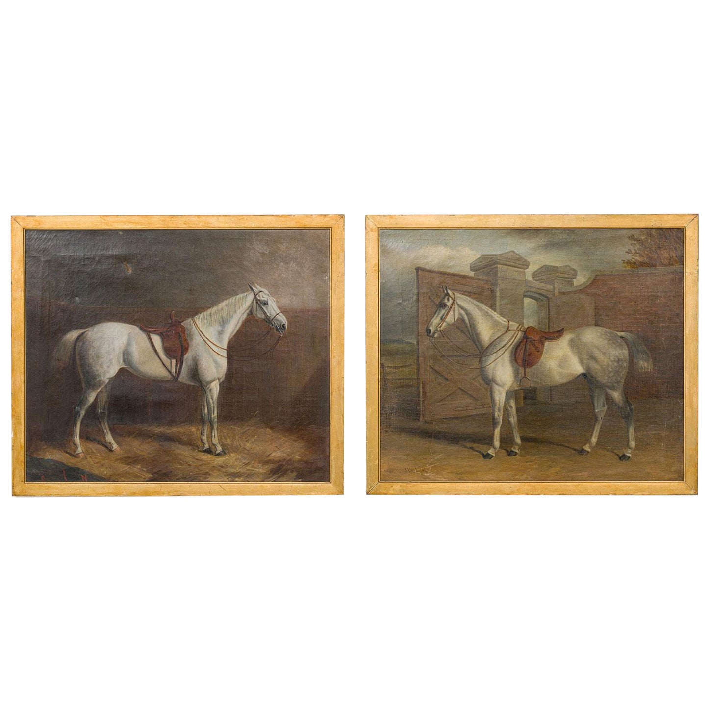 Pair of English Victorian Horse Oil Paintings For Sale