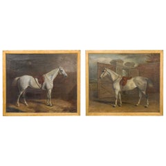 Pair of English Victorian Horse Oil Paintings