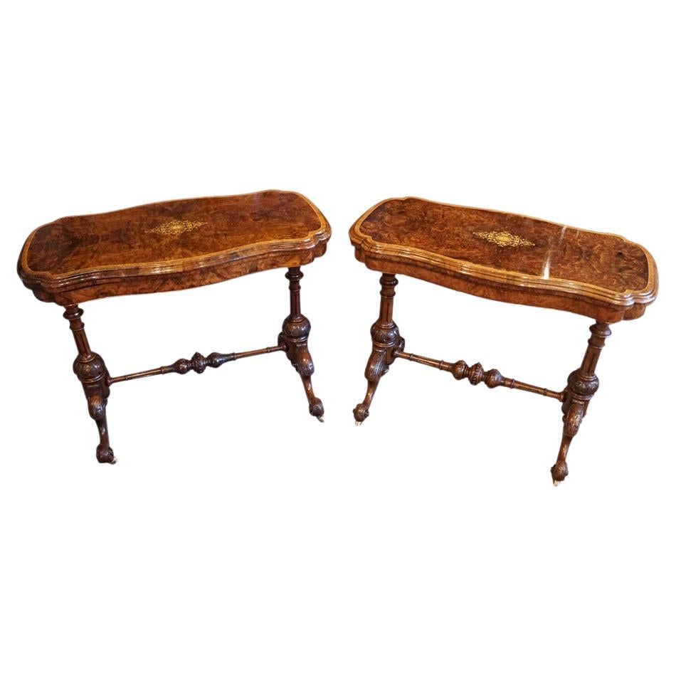 Pair of English Victorian Inlaid Walnut Card-Tables, circa 1865 For Sale