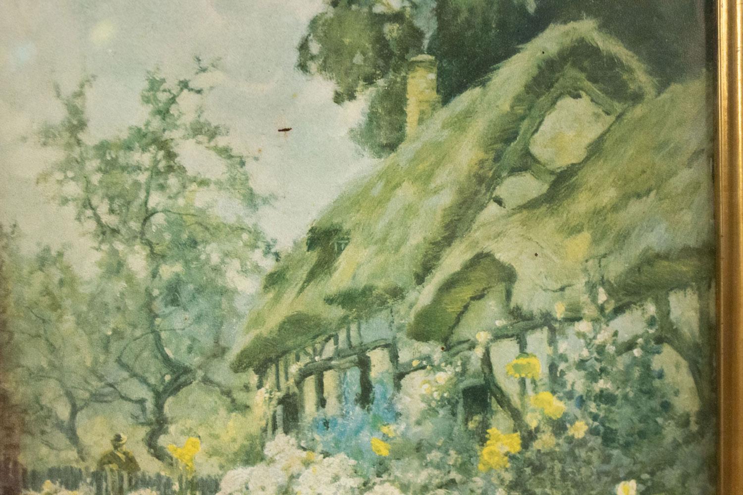 Érable Paire de maisons victoriennes à toit de chaume dans un paysage anglais en vente