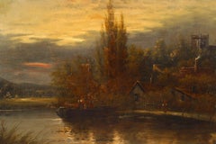 Pair of English Victorian Landscapes of Lake Houses