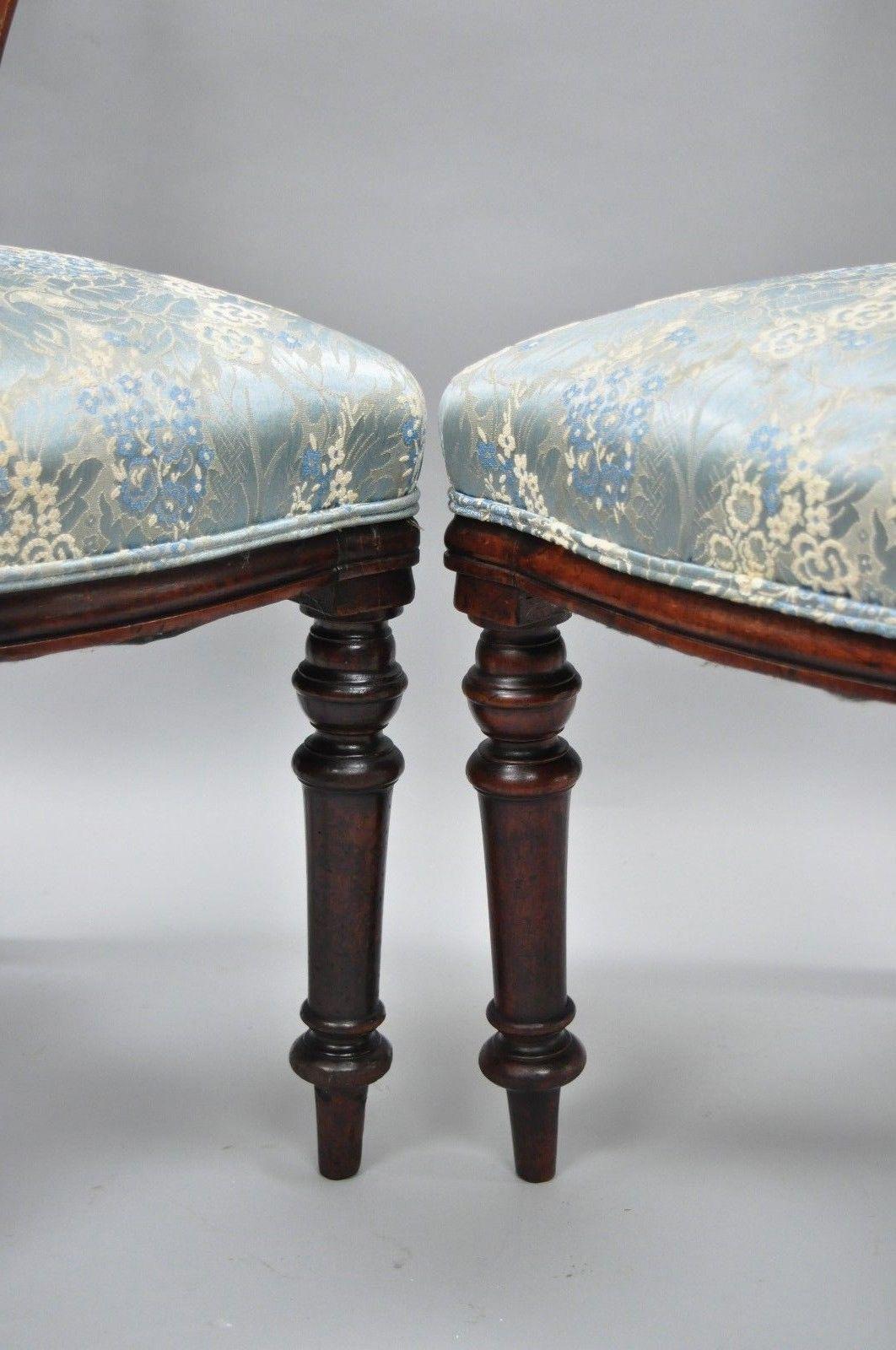 19th Century Pair of English Victorian Mahogany Balloon Back Dining or Library Side Chairs