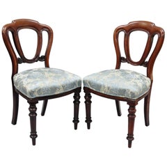 Pair of English Victorian Mahogany Balloon Back Dining or Library Side Chairs
