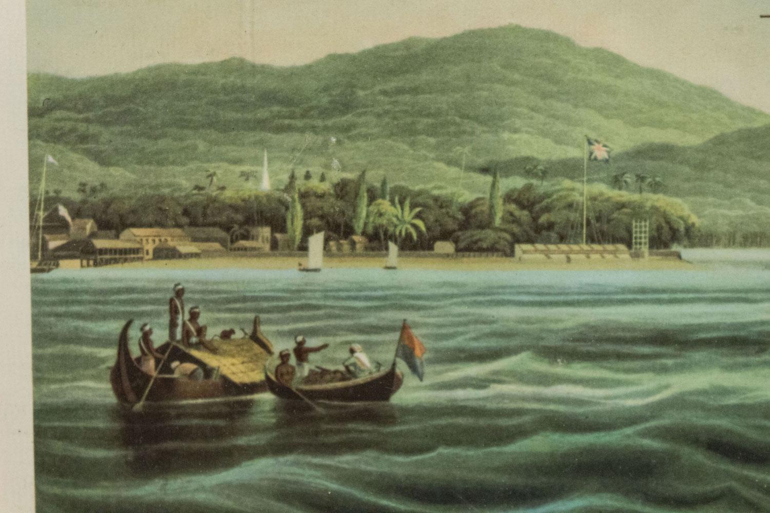 PAR de grabados ingleses victorianos enmarcados en arce de barcos Man o\' War.