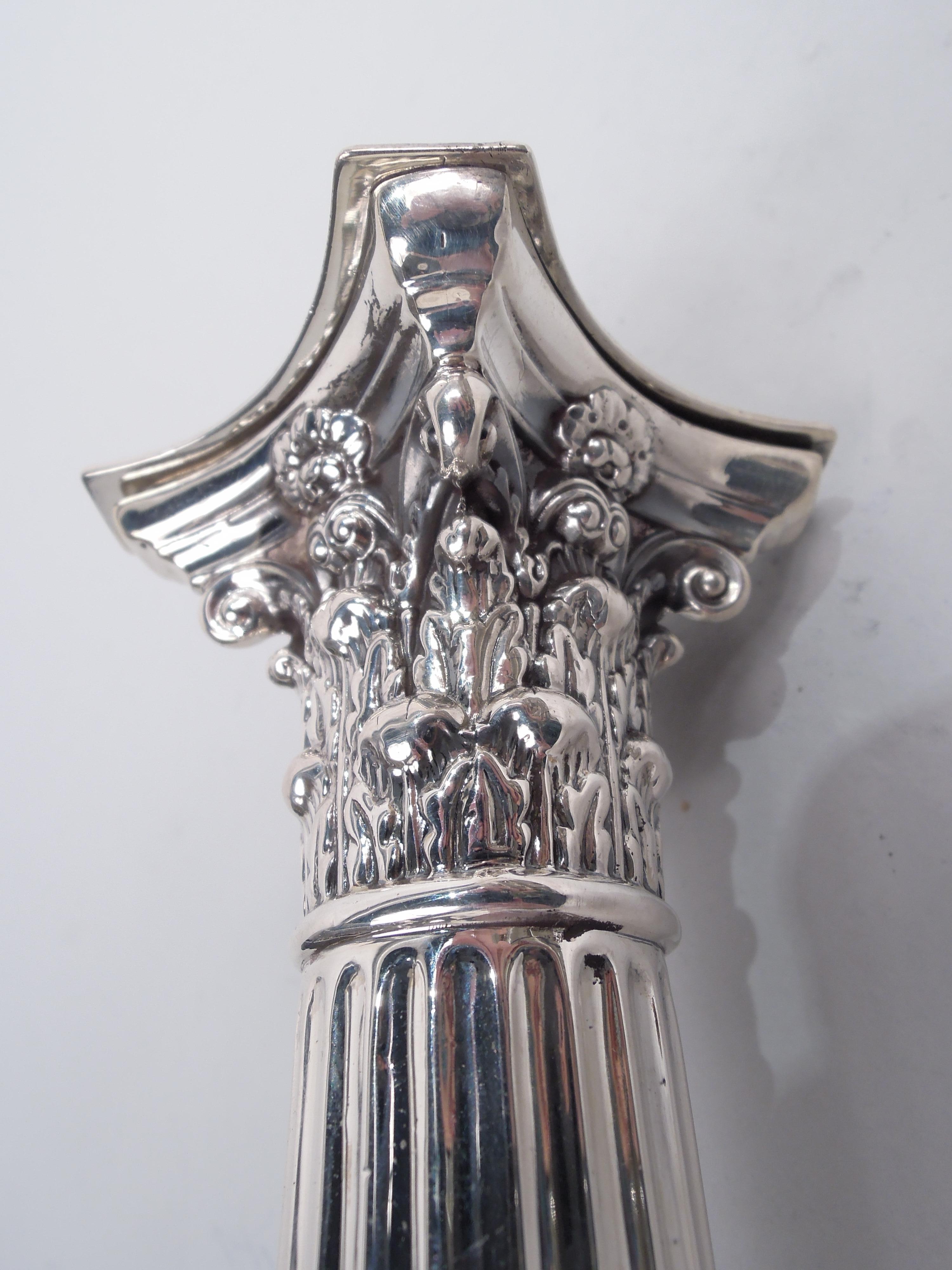 Neoclassical Revival Pair of English Victorian Neoclassical Sterling Silver Candlesticks For Sale