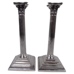 Pair of English Victorian Neoclassical Sterling Silver Candlesticks