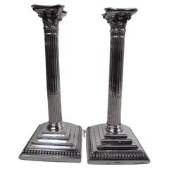Pair of English Victorian Neoclassical Sterling Silver Candlesticks