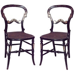 Pair of English Victorian Papier Mache and Pearl Side Chairs