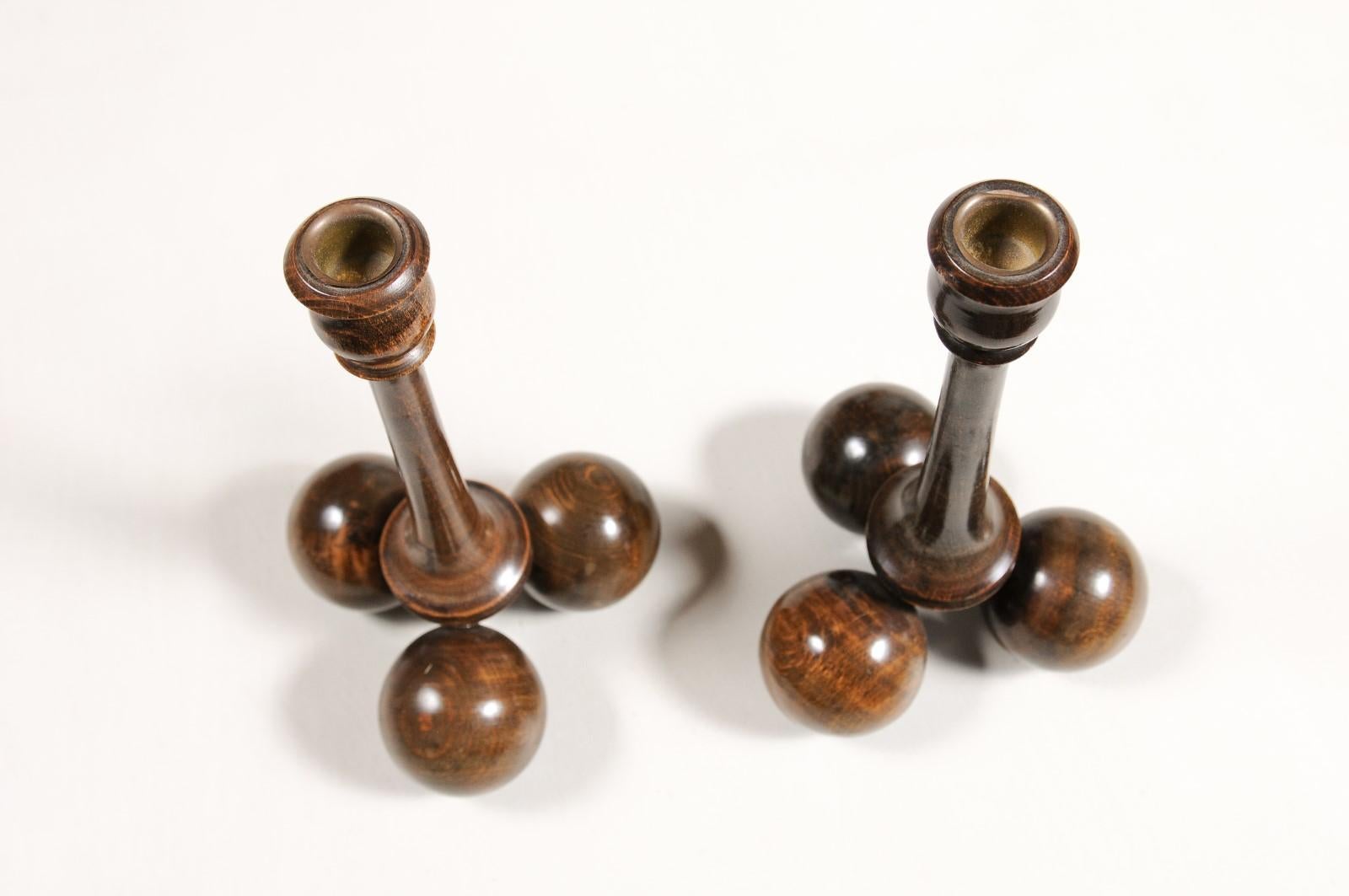 Pair of English Victorian Period Late 19th Century Sphere Bases Candlesticks For Sale 6