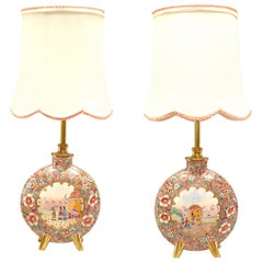 Antique Pair of English Victorian Porcelain Table Lamps
