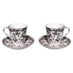 Pair of English Victorian Porcelain Teacups and Saucers