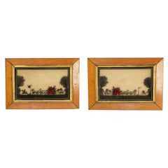 Pair of English Victorian Red Coach and Horses Silhouettes