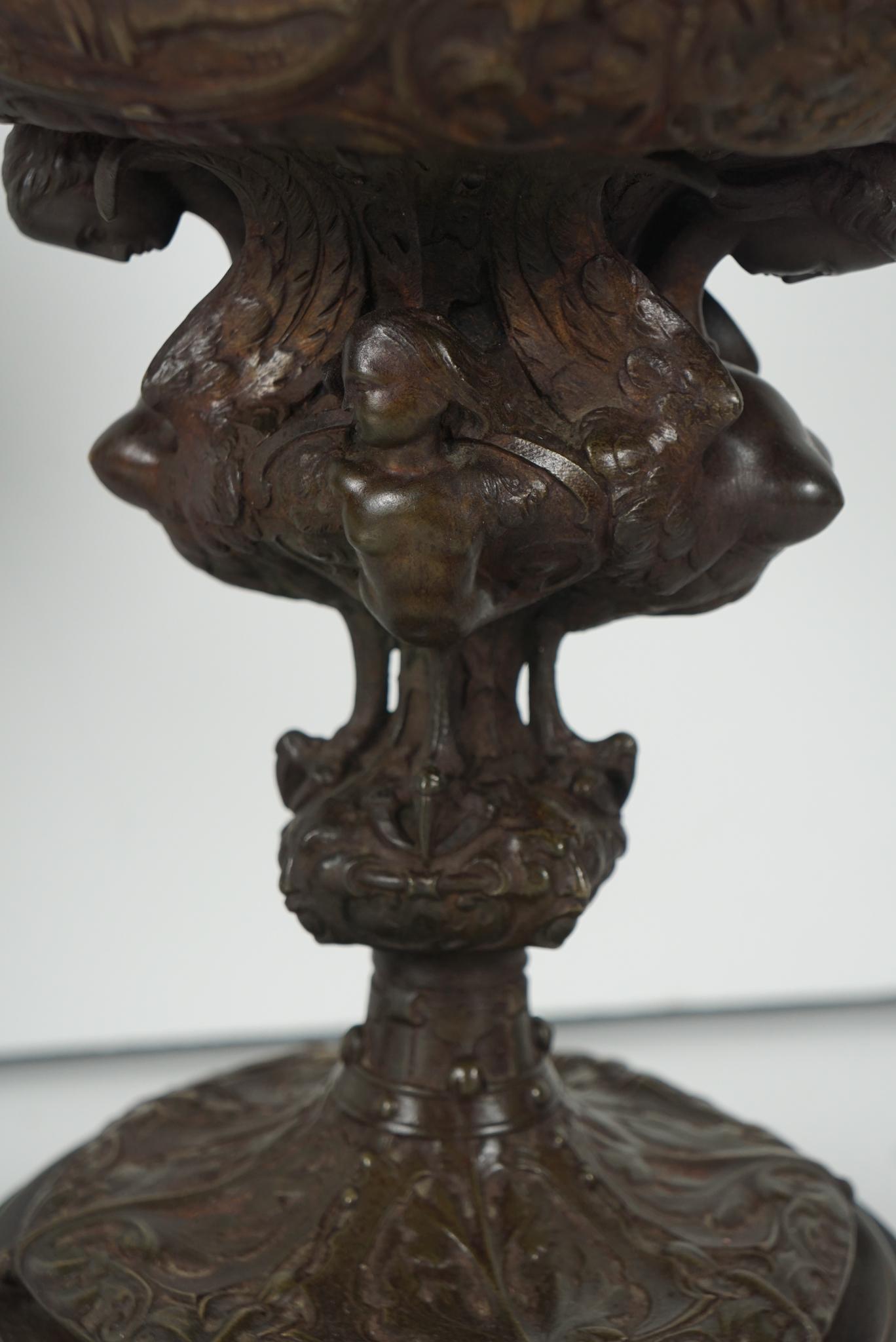 Marble Pair of English Victorian Renaissance Revival Cast Bronze Ewers For Sale