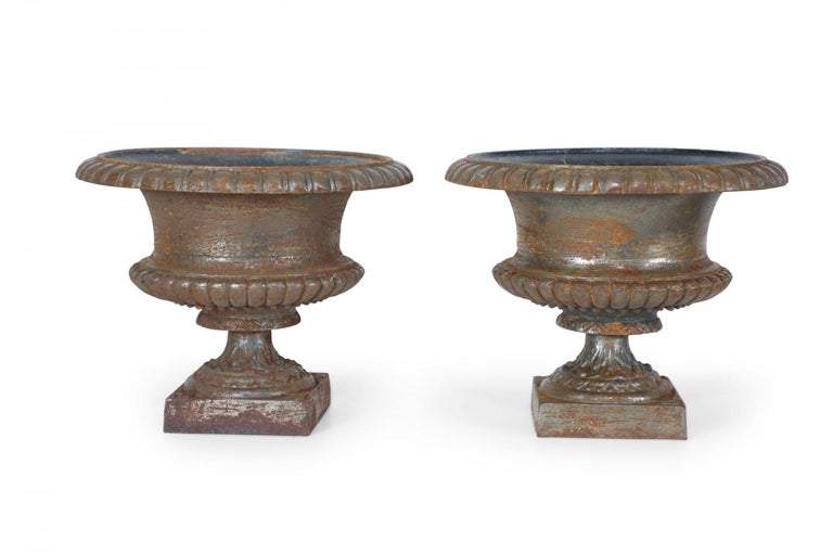 Pair of English Victorian Rusting Cast Iron Metal Urn Planters at 1stDibs