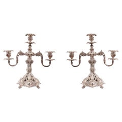 Pair of English Victorian Silver Plate Candelabras