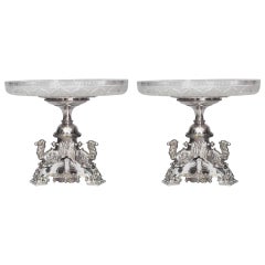 Pareja de centros de mesa ingleses victorianos chapados en plata con forma de camello