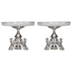 Antique Pair of English Victorian Silver Plated Camel Centerpieces