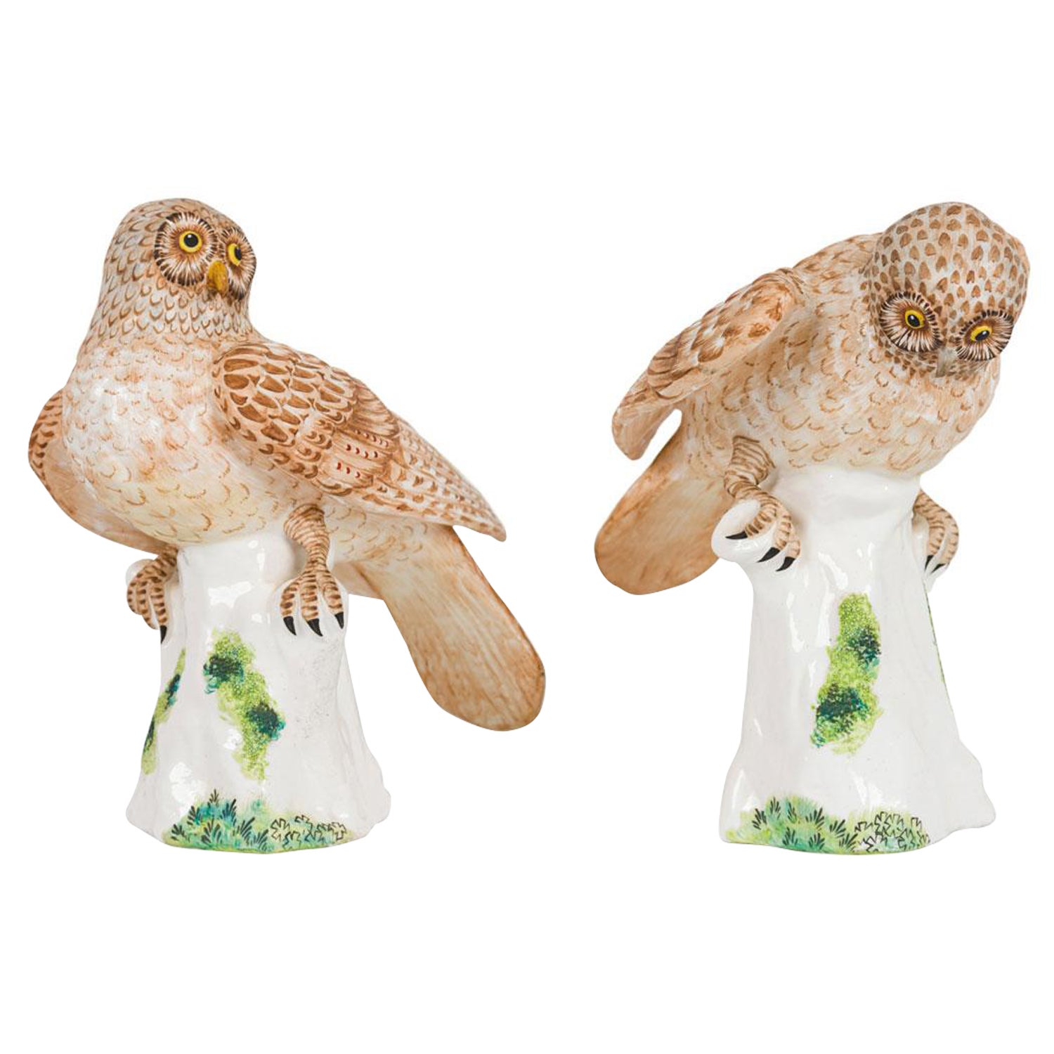 Pair of English Victorian Staffordshire Small Ceramic hawk doves Figures