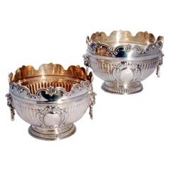 Pair of English Victorian Sterling Silver Monteith Centerpiece Bowls