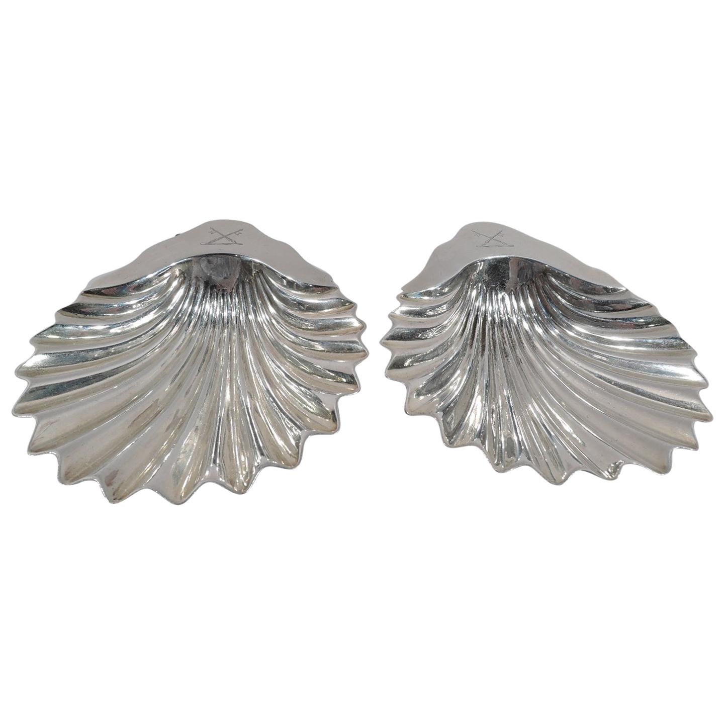 Pair of English Victorian Sterling Silver Scallop Shell Dishes