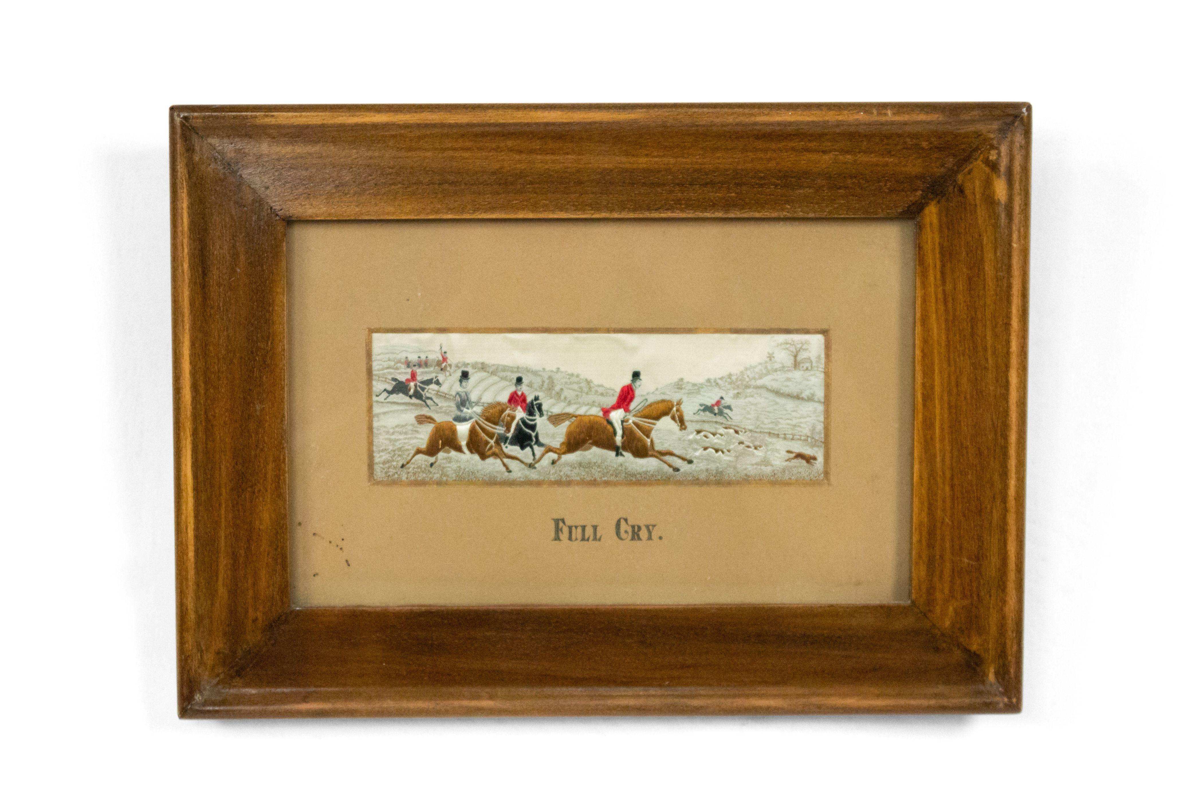 Pair of English Victorian Stevengraph Embroidered Hunt Scenes For Sale 5