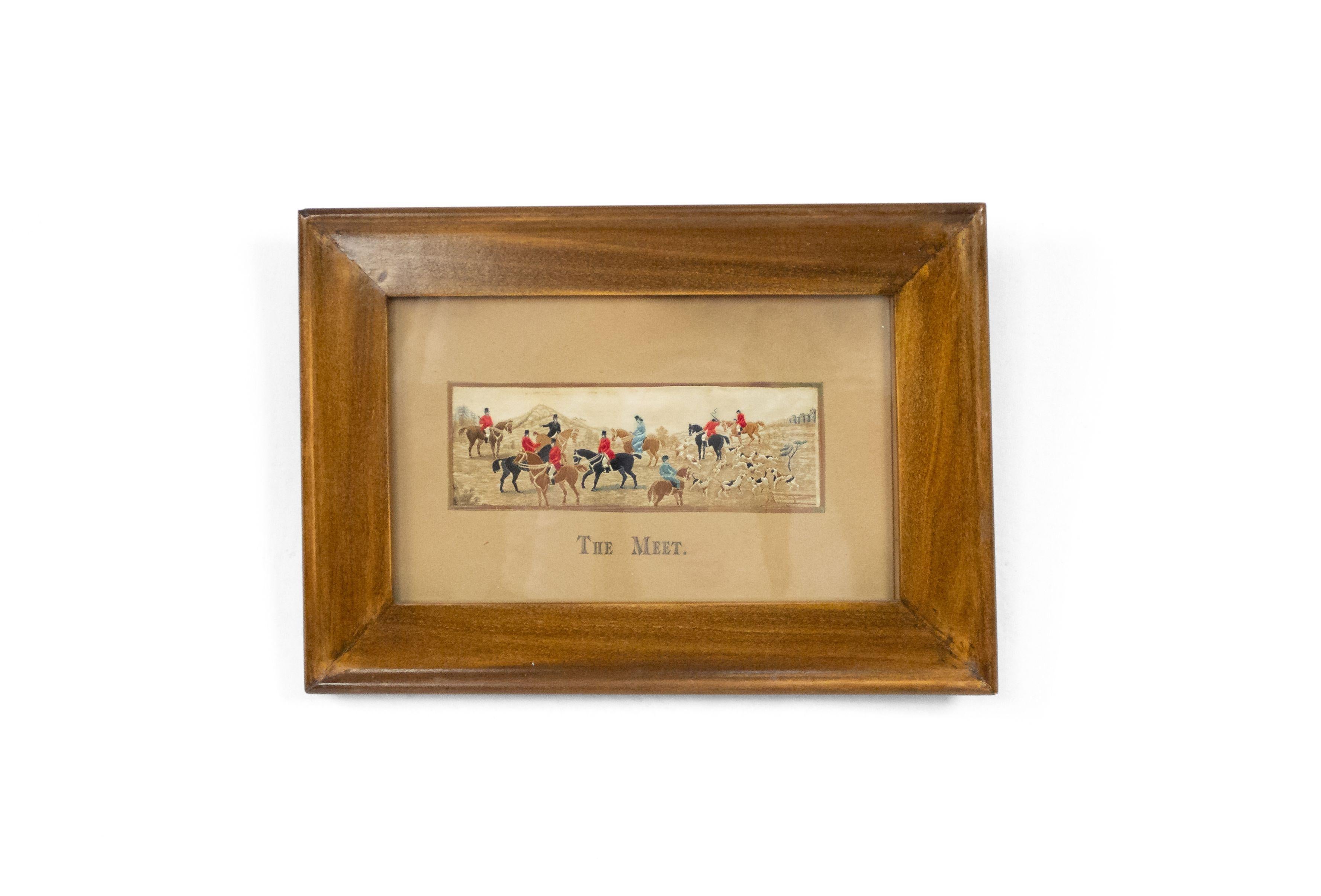 Wood Pair of English Victorian Stevengraph Embroidered Hunt Scenes For Sale