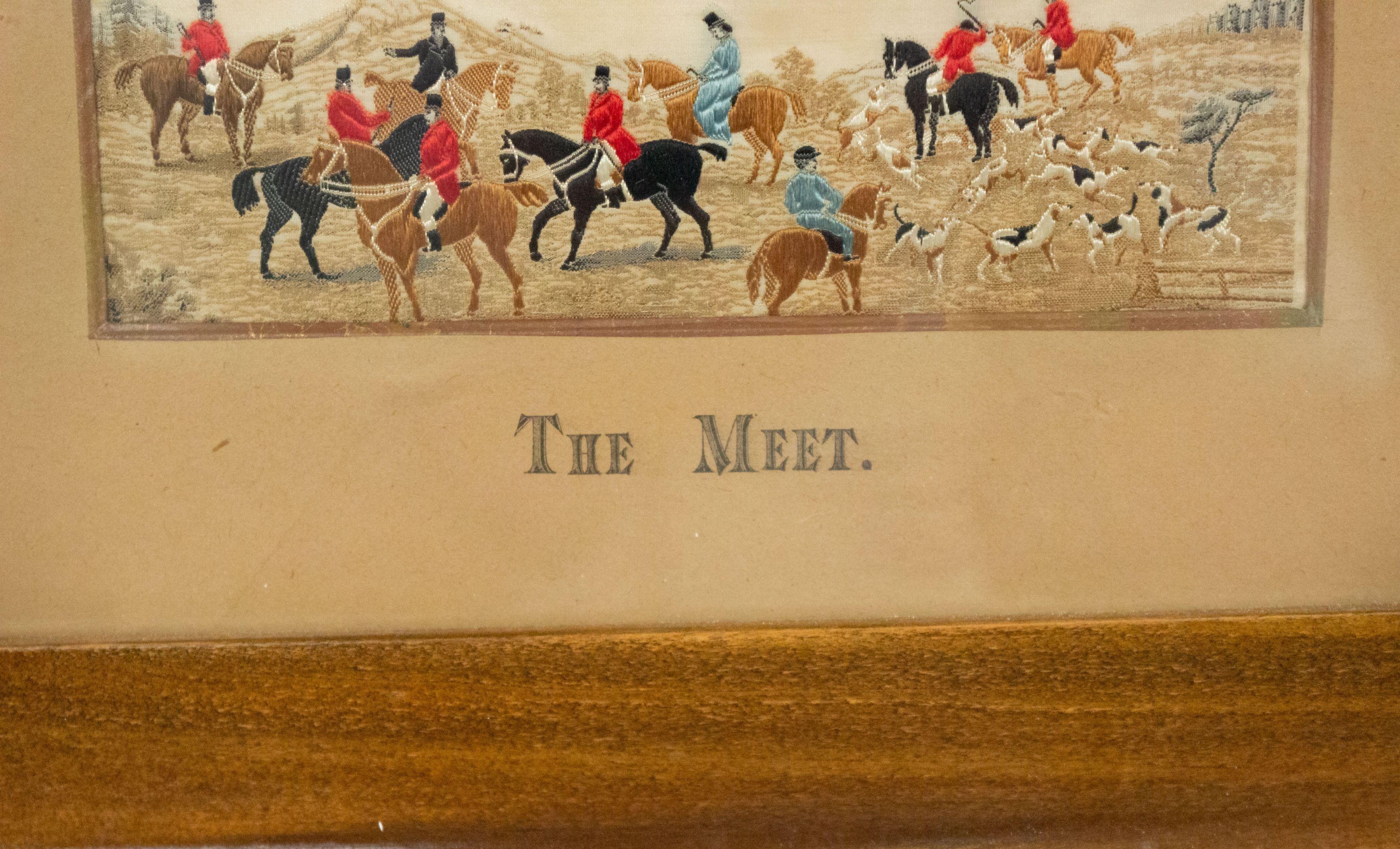 XIXe siècle Paire de scènes de chasse anglaises victoriennes brodées en Stevengraphe en vente