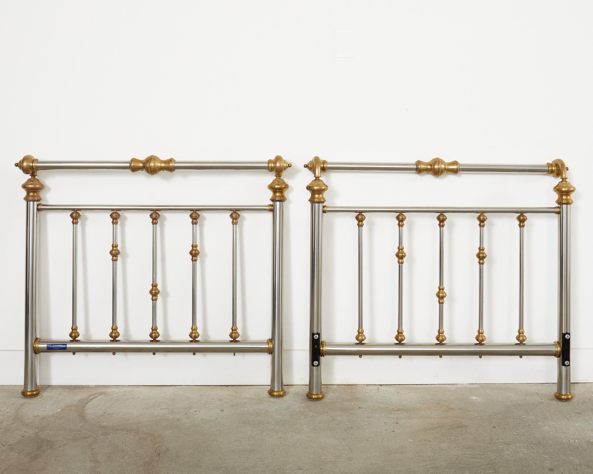 American Pair of English Victorian Style Brass Steel Twin Sleigh Beds