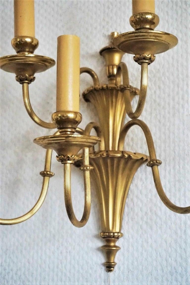 Pair of English Victorian Style Brass Two-Tier Five-Light Wall Sconces For Sale 2