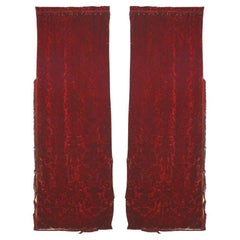 Pair of English Victorian Style Burgundy Cut-Velvet Drapes