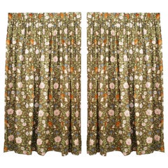 Pair of English Victorian Style Cotton Drapes with Flowering Drapes