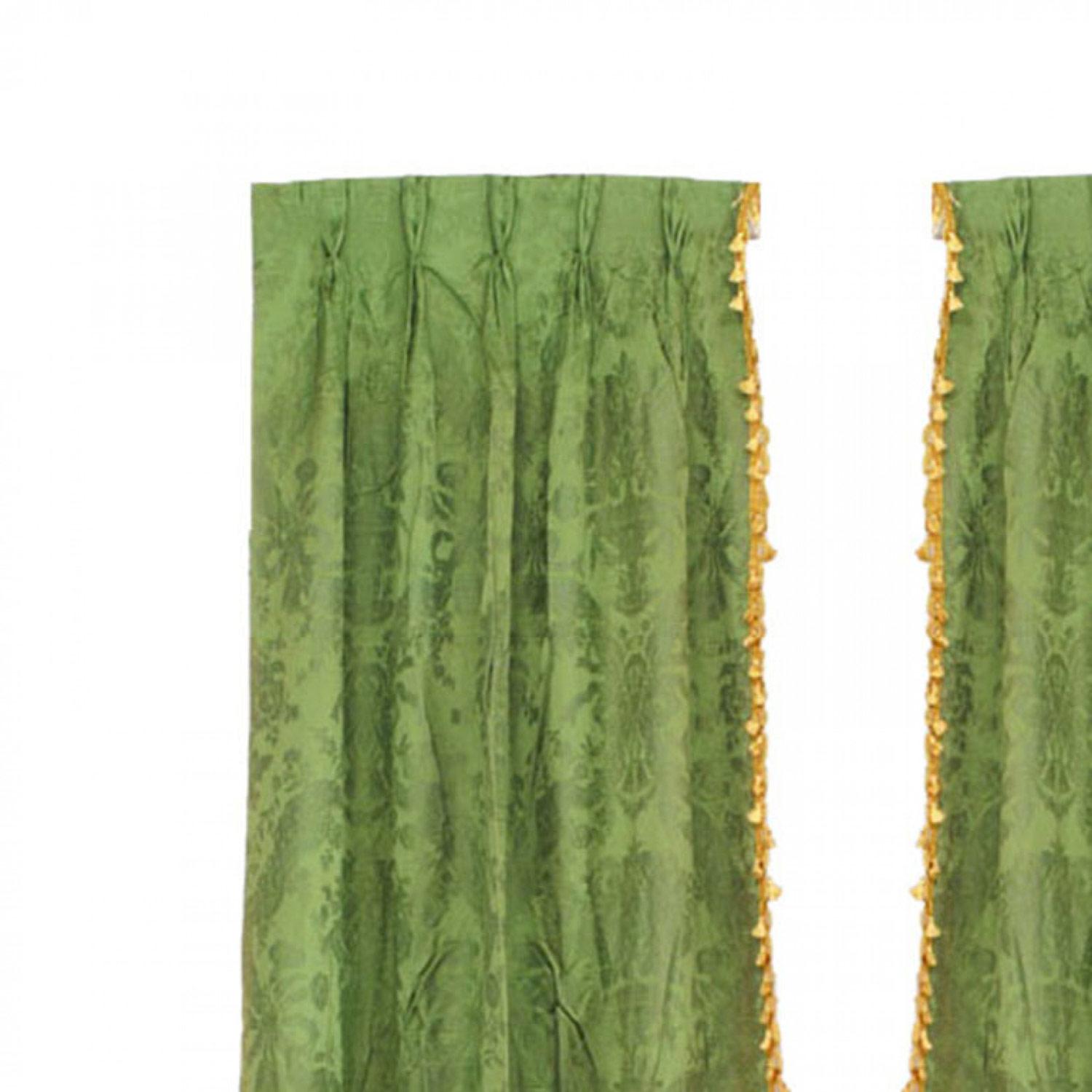 Victorien Paire de rideaux anglais de style victorien en damas vert avec glands dorés en vente