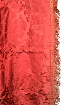 Pareja de cortinas inglesas de flecos de damasco color rosa de estilo victoriano