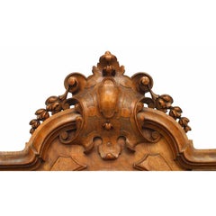 Pair of English Victorian Walnut Wall Clock & Barometer