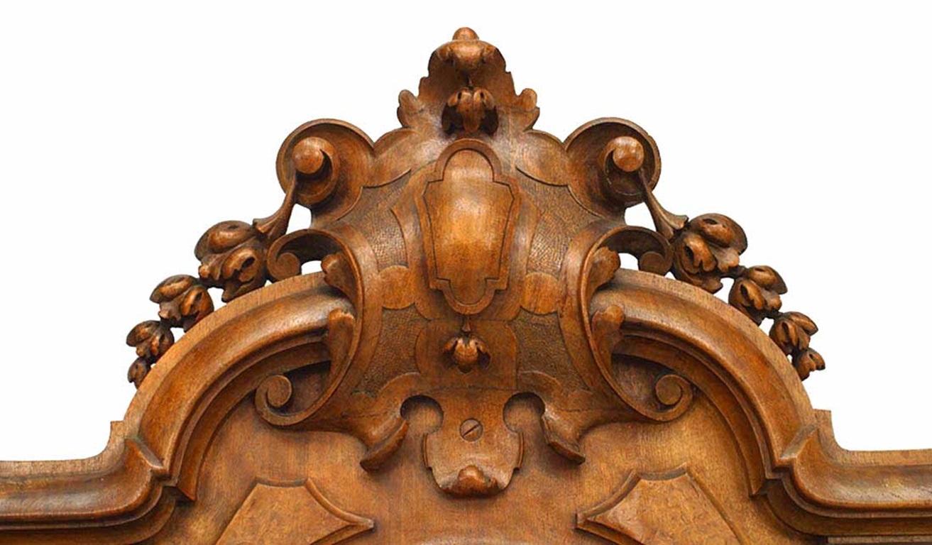 PAIR of English Victorian walnut and burl walnut trimmed wall clock and barometer set with carved top and bottom.(PRICED AS PAIR)(Not working)