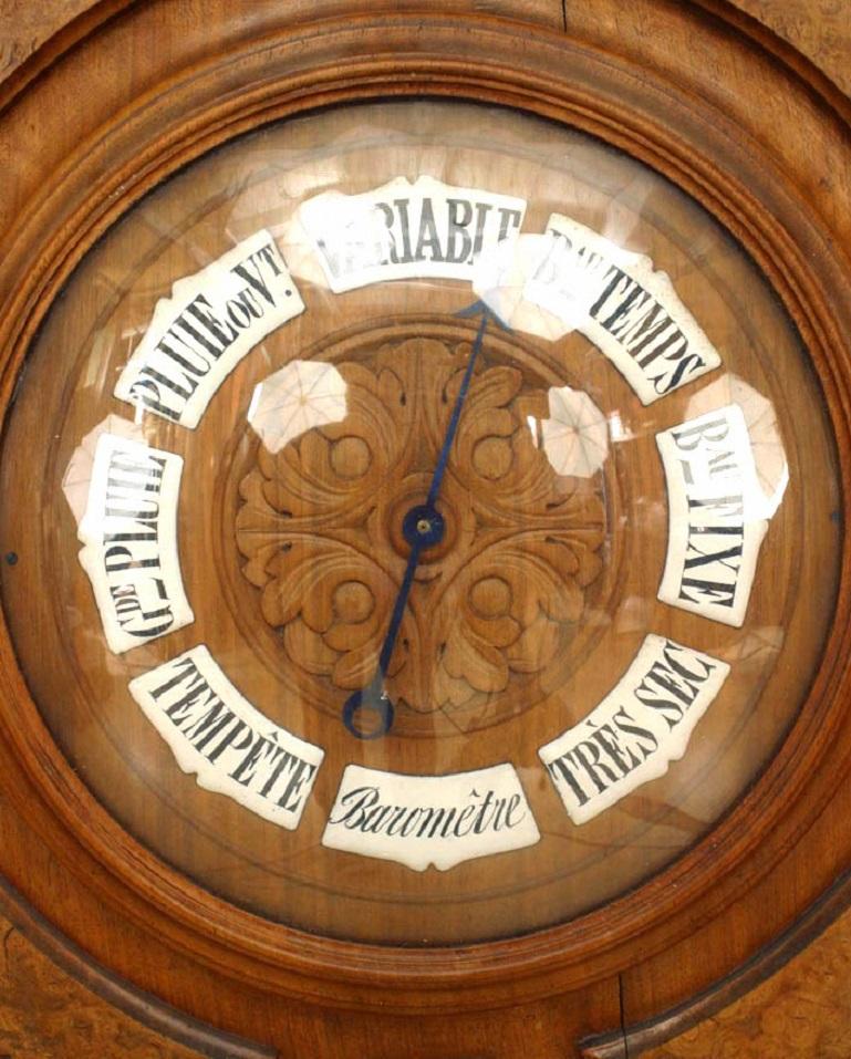 British Pair of English Victorian Walnut Wall Clock & Barometer For Sale