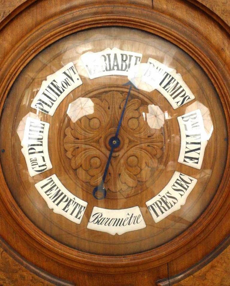 British Pair of English Victorian Walnut Wall Clock & Barometer For Sale