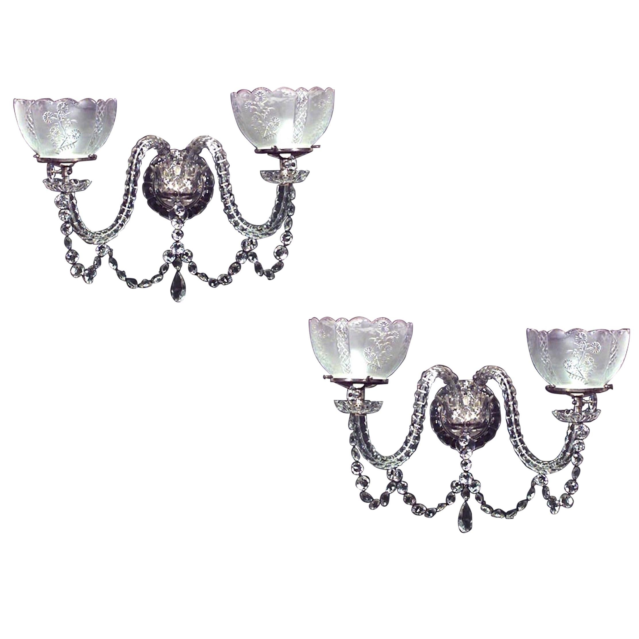 Pair of English Victorian Waterford Crystal Wall Sconces