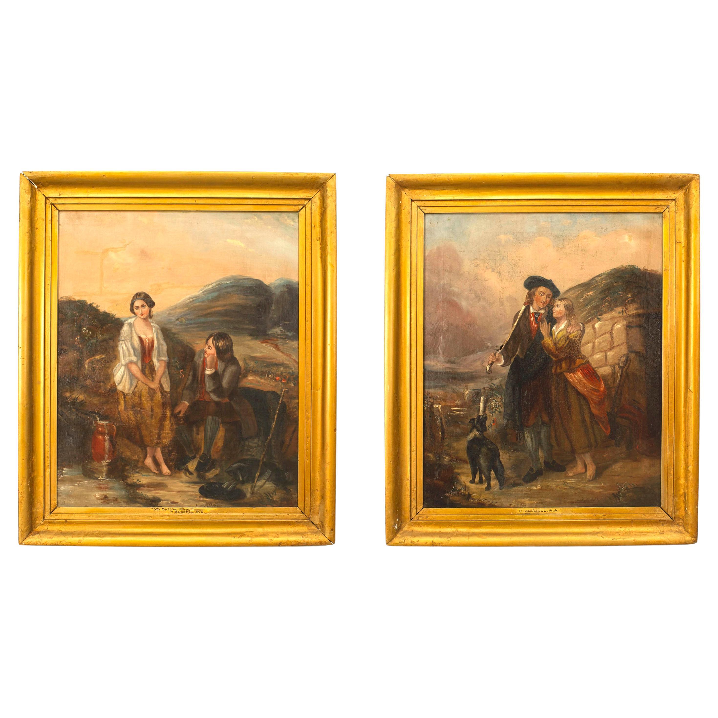Paire de portraits d'enfants victoriens anglais
