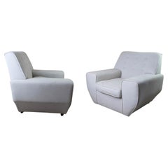 Pair of English Vintage 1960's Linen Covered Lounge Chairs