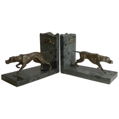 Pair of English Vintage Granite and Spelter Dog Bookends, Pointer