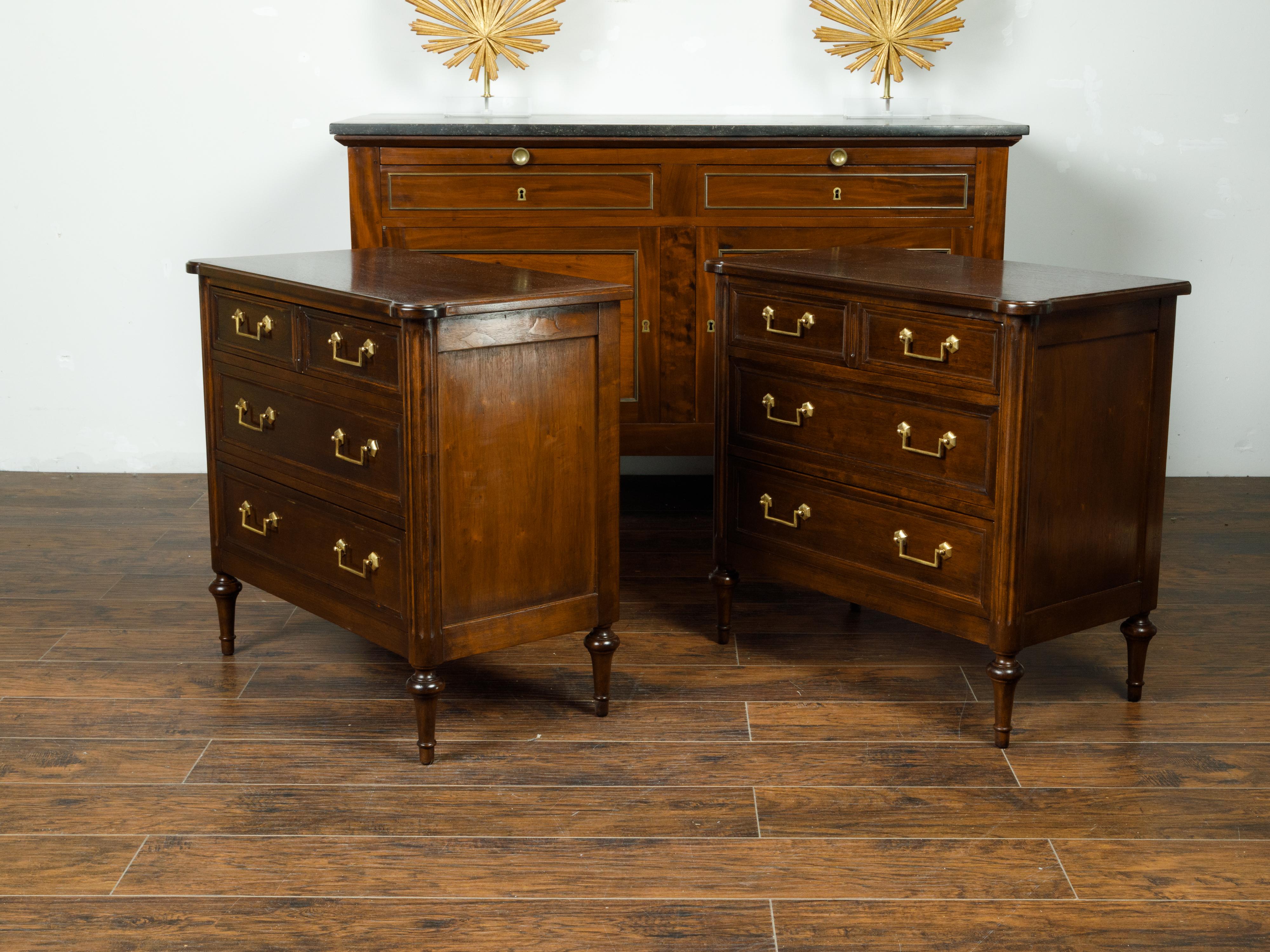 Pair of English Vintage Mahogany Commodes with Four Drawers and Brass Hardware 2