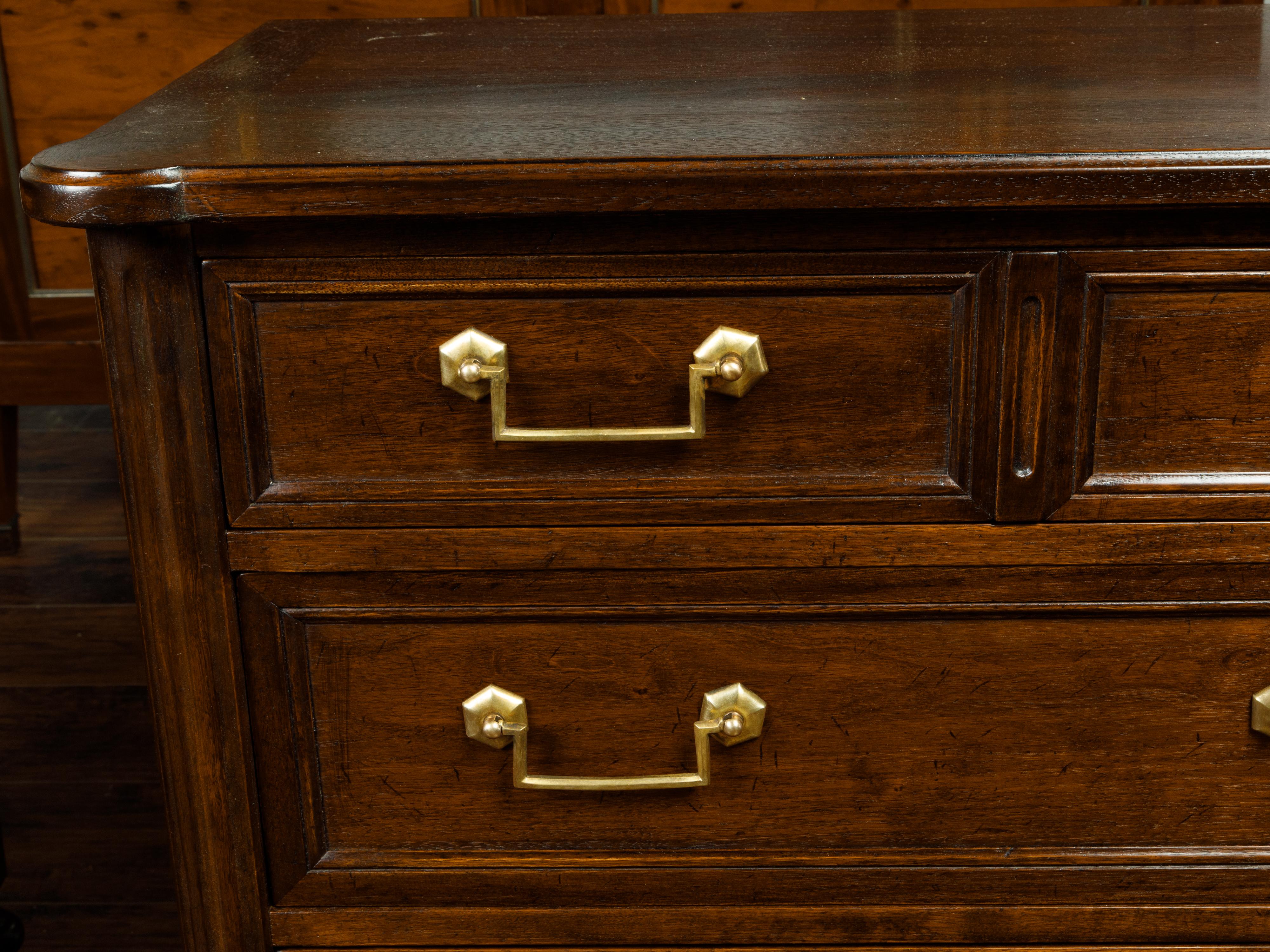 Pair of English Vintage Mahogany Commodes with Four Drawers and Brass Hardware 3